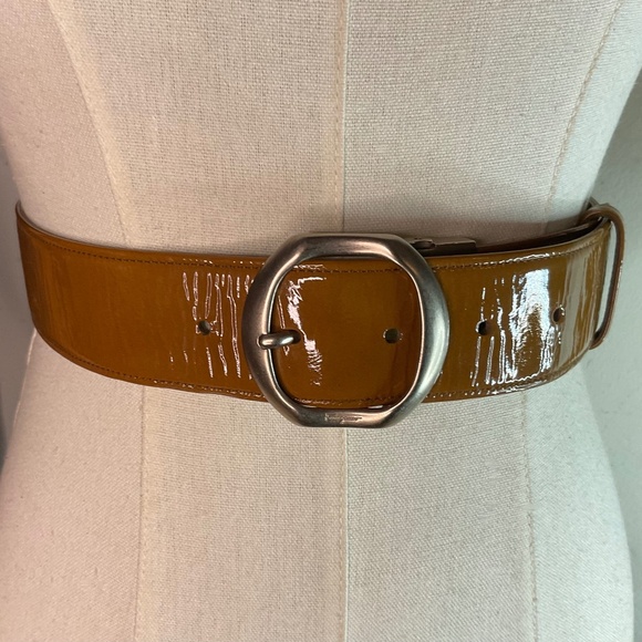 Salvatore Ferragamo RARE Vintage Mustard Patent Leather Belt 90cm/35.5in x 1.5in - Picture 1 of 9